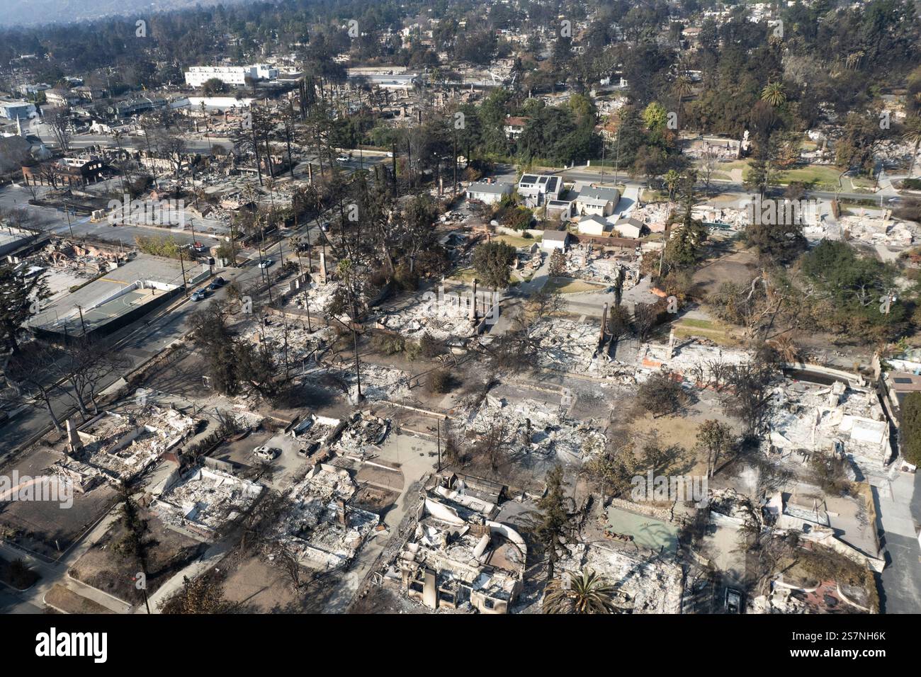 Altadena, California, USA. 19th Jan, 2025. A drone captures structures ...
