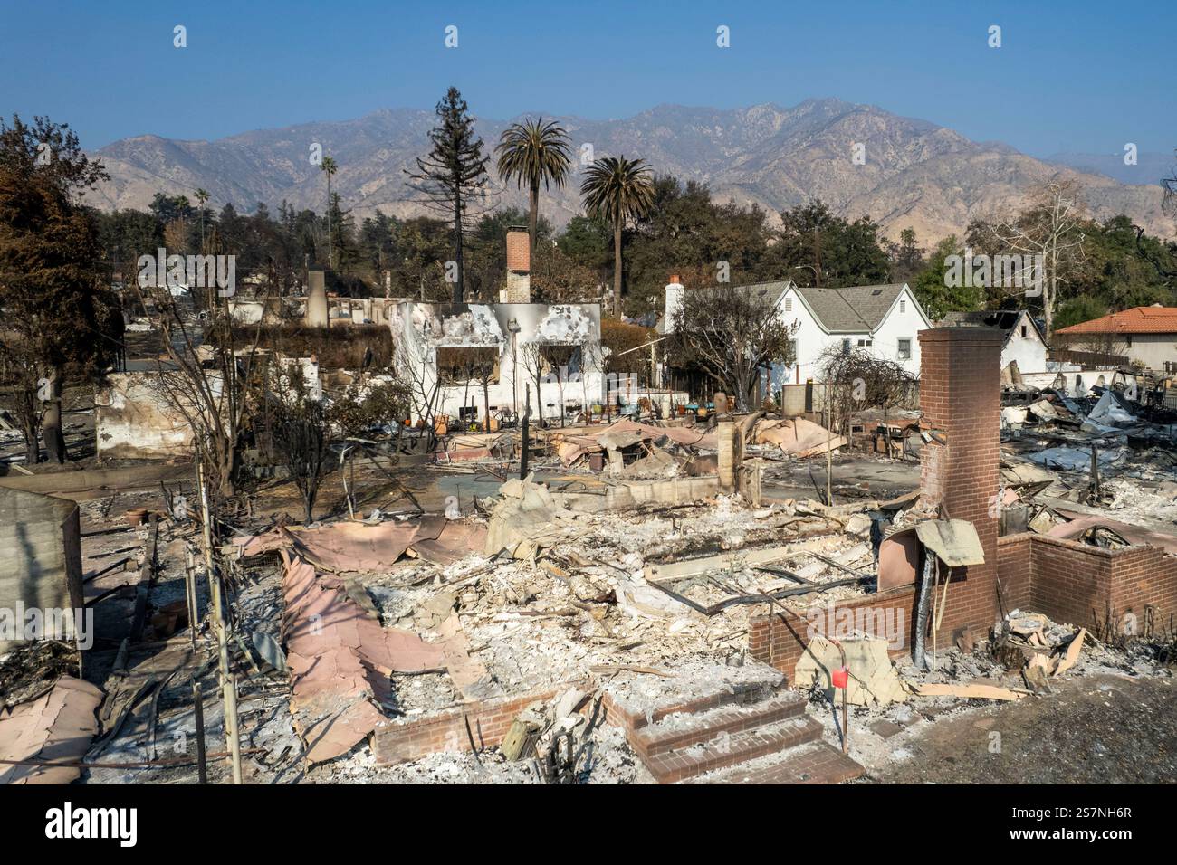 Altadena, California, USA. 19th Jan, 2025. A drone captures structures ...