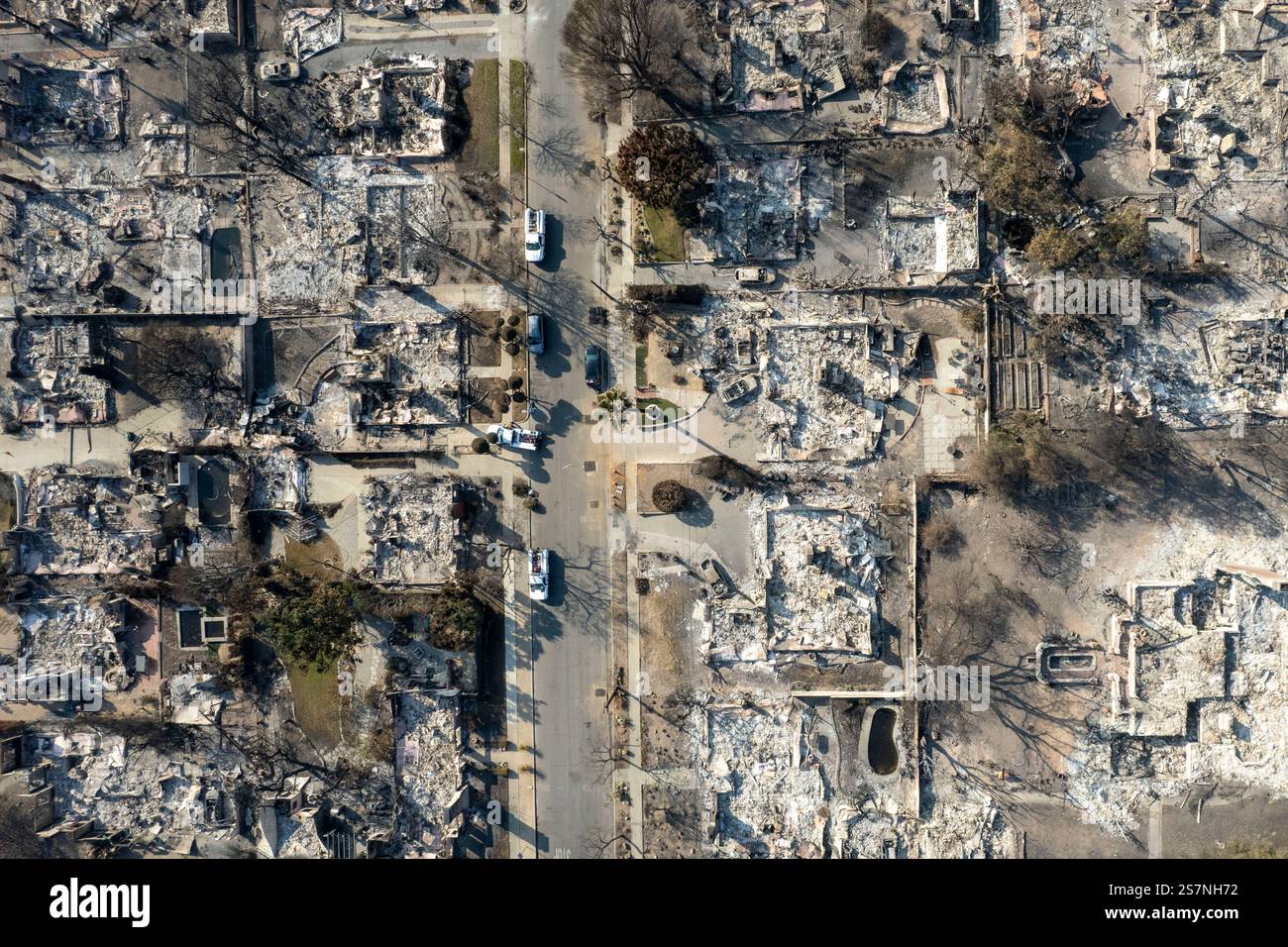 Altadena, California, USA. 19th Jan, 2025. A drone captures structures ...