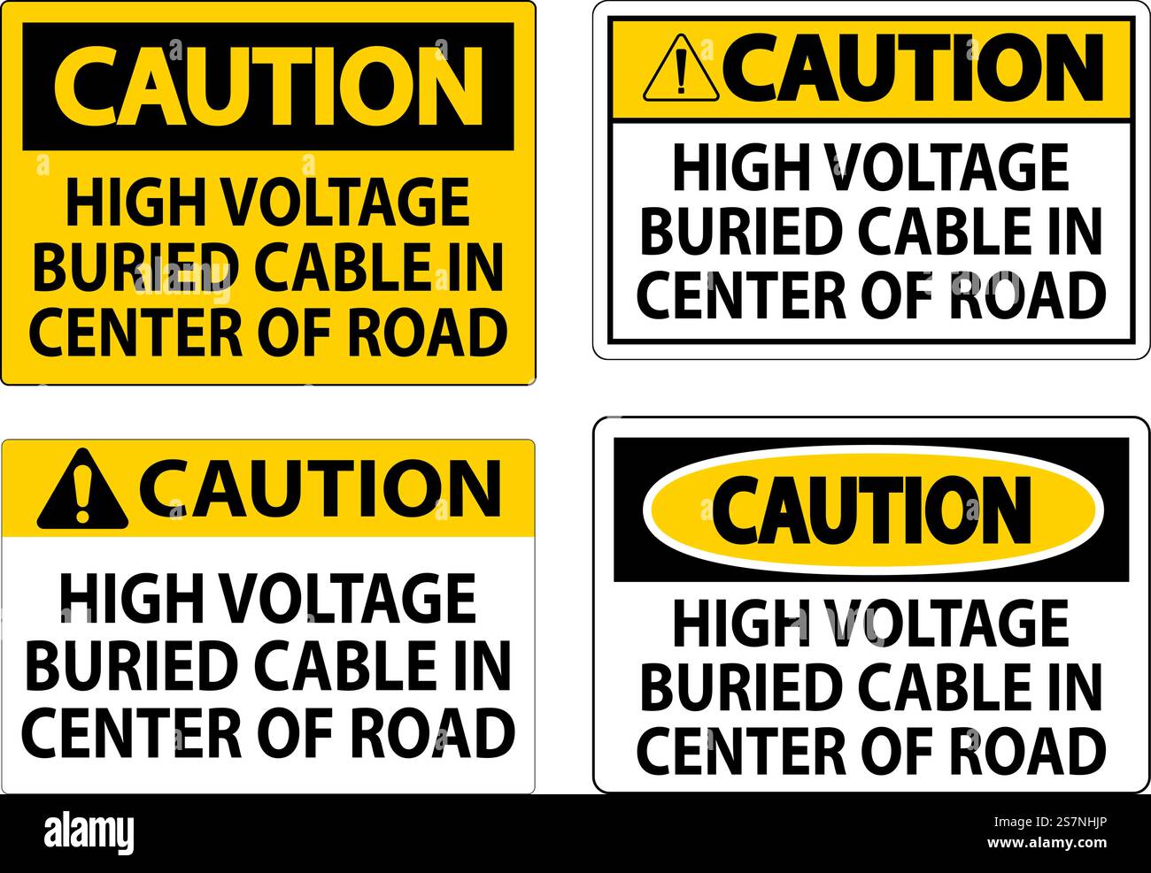 Isolated Cable Sign Warning Sign High Voltage Buried Cable In Center Of Road Stock Vector ...