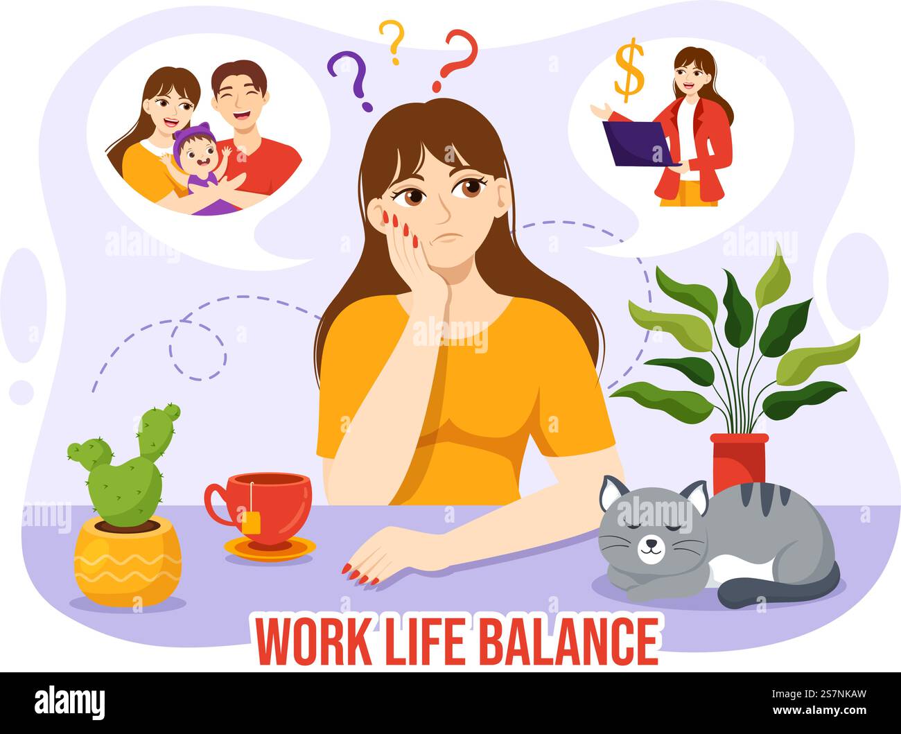 Work Life Balance Vector Illustration of Person Balancing with Job and ...