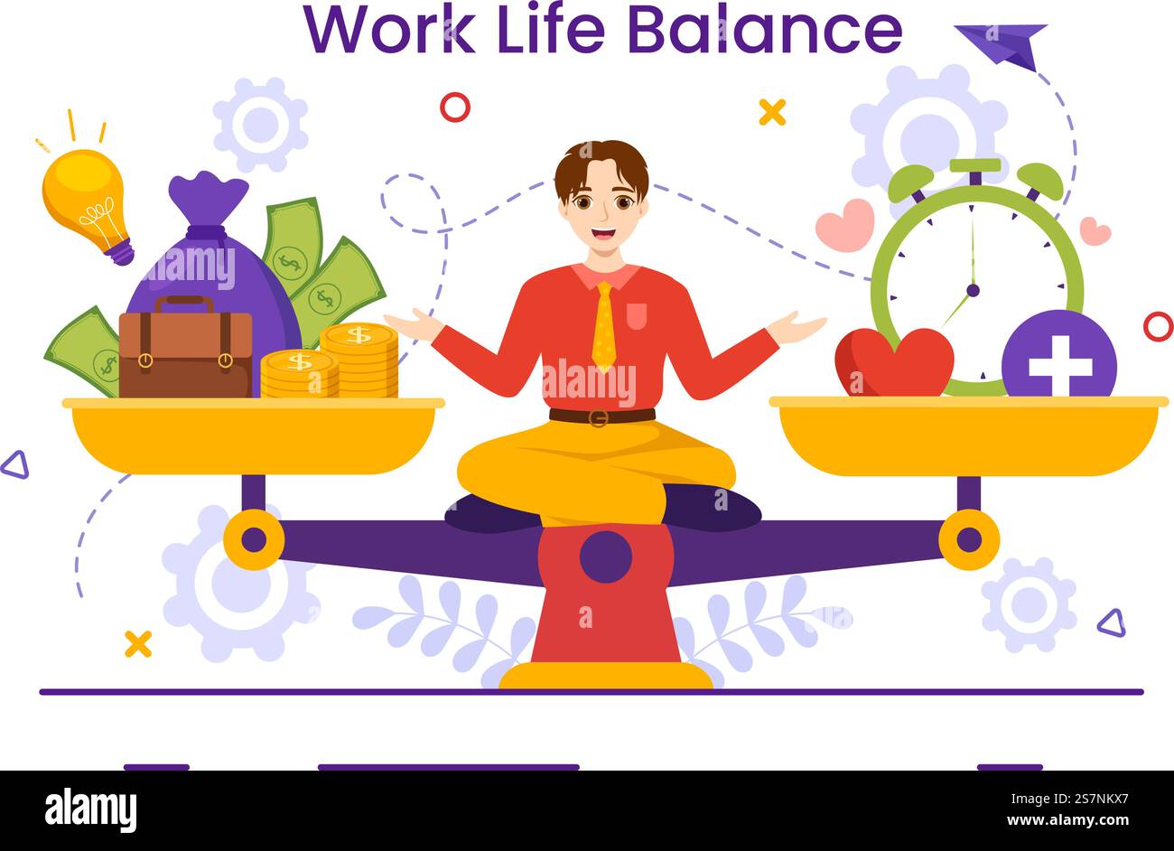 Work Life Balance Vector Illustration of Person Balancing with Job and ...
