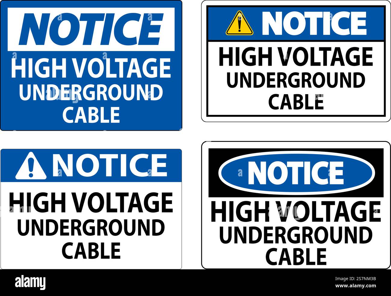Notice Sign High Voltage Underground Cable Stock Vector