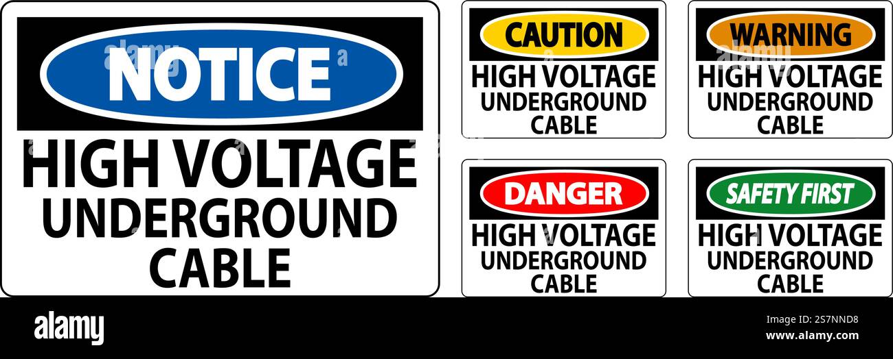 Danger Sign High Voltage Underground Cable Stock Vector