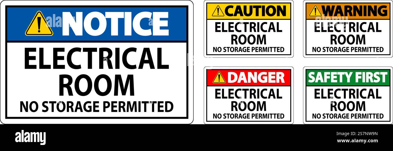 Danger Sign Electrical Room, No Storage Permitted Stock Vector