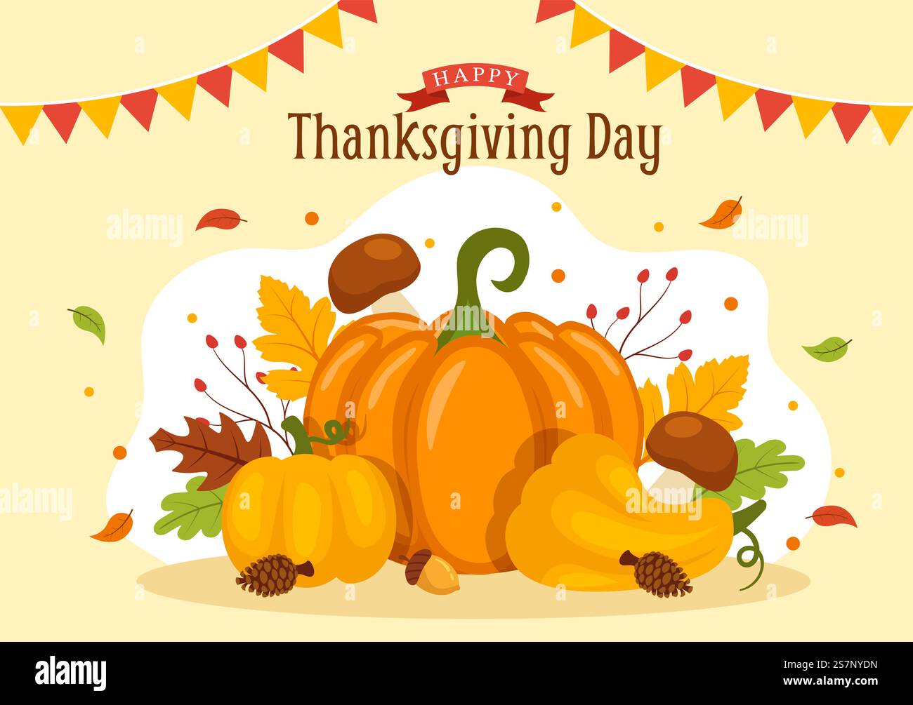 Happy Thanksgiving Day Vector Illustration with Turkey Bird, Pumpkin ...