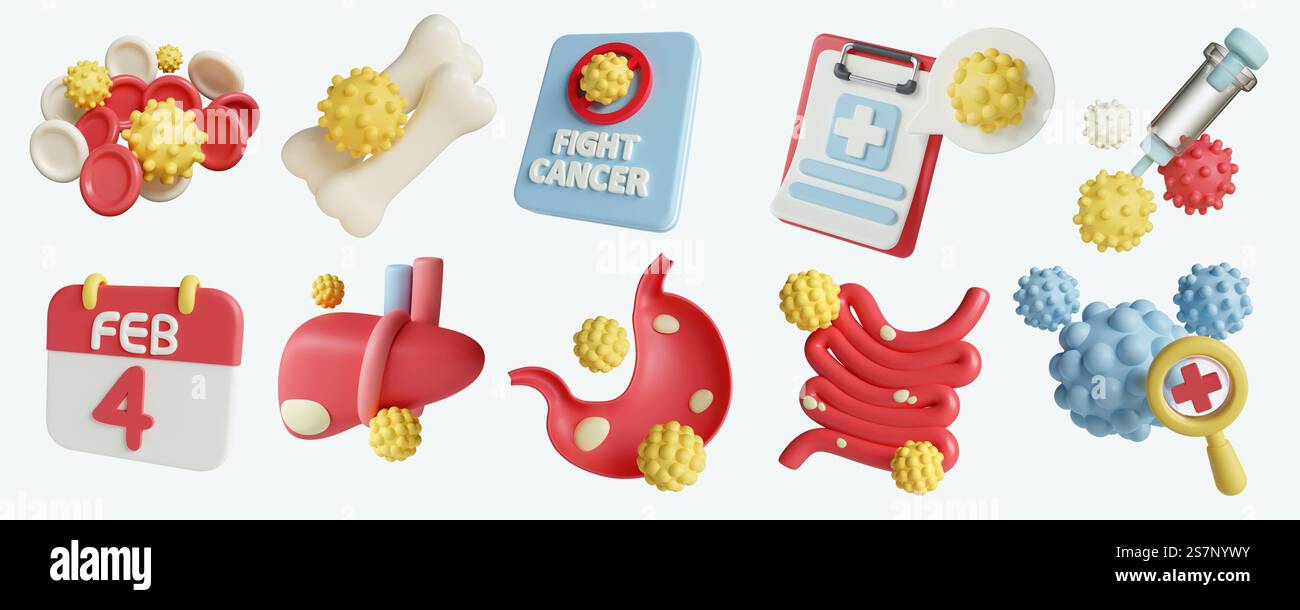 Set of colorful 3D illustrations depicting cancer awareness patterns ...