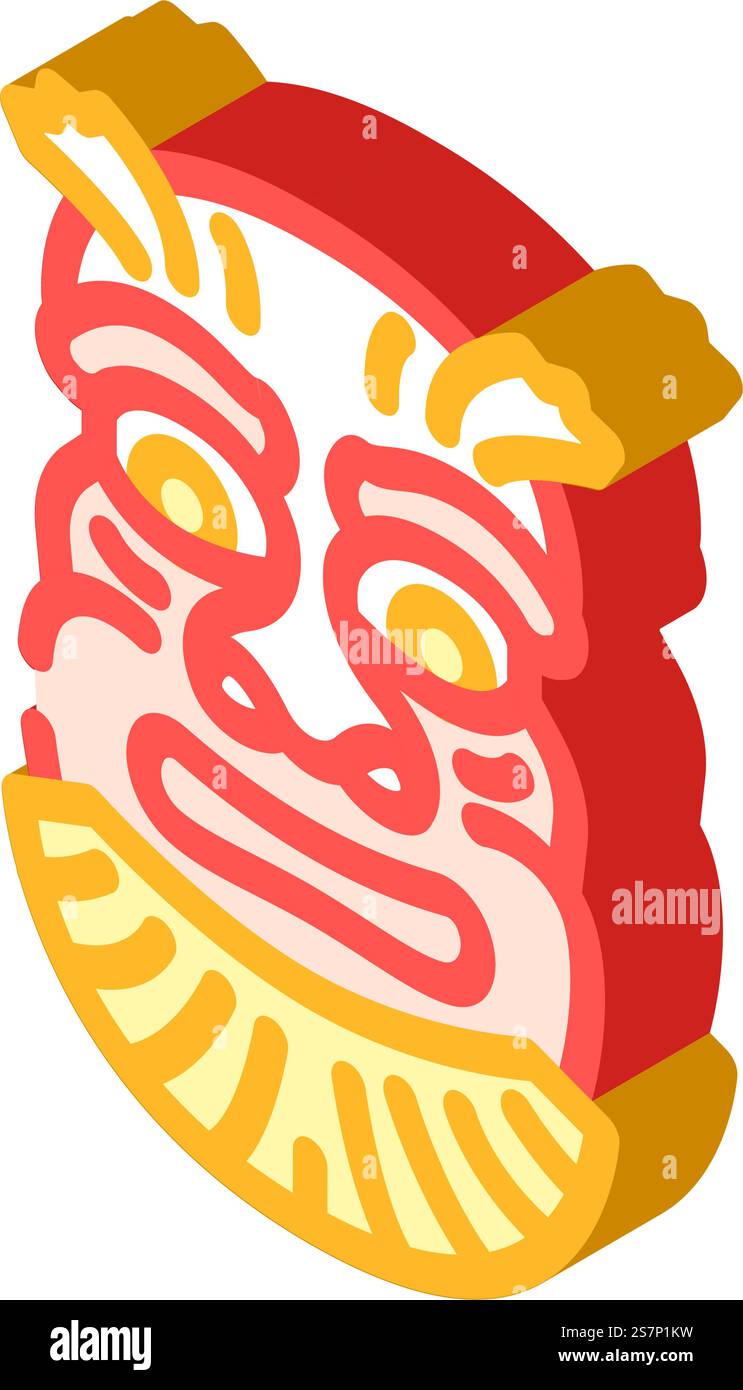 kagura dance mask shintoism isometric icon vector. kagura dance mask ...