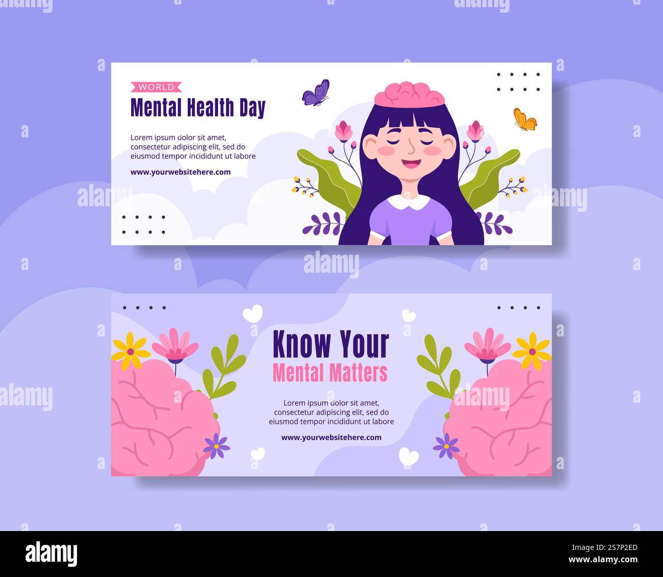Mental Health Day Horizontal Banner Flat Cartoon Hand Drawn Templates ...