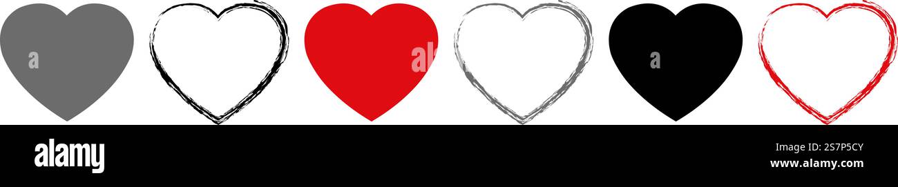 Big Set Hearts Collection Isolated White Background, Vector ...