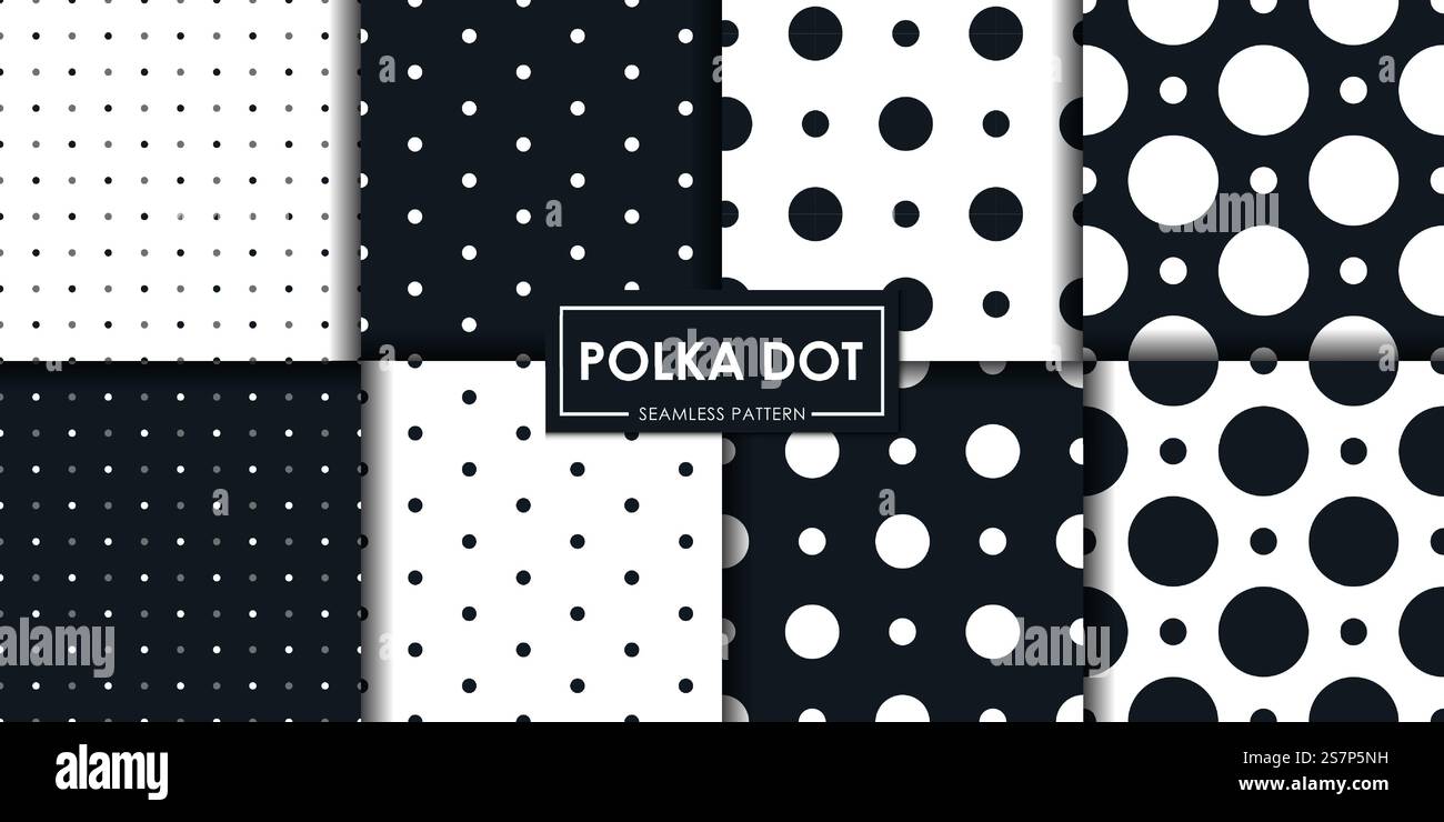 Black and white polkadot seamless pattern collection, Abstract ...