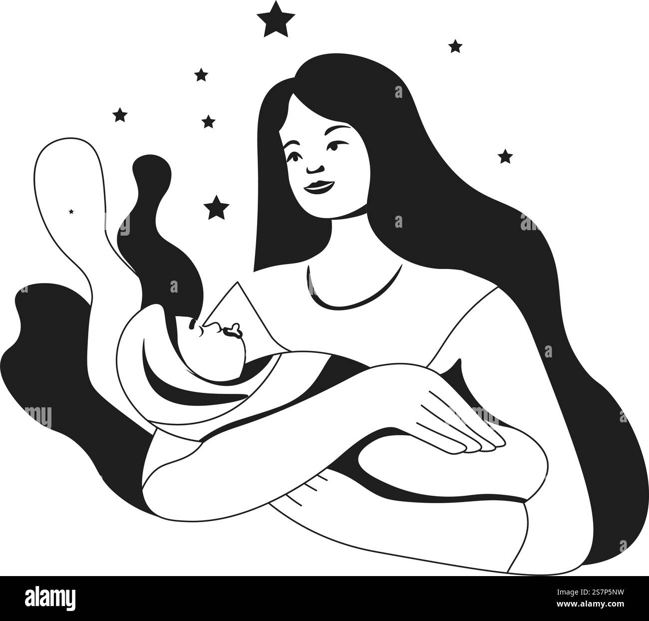 Woman with newborn baby on hands, isolated female character holding kid. Motherhood and maternity, parenting and care for children. Lady after giving birth. Vector in flat style illustration. Motherhood and maternity, woman with newborn baby Stock Vector