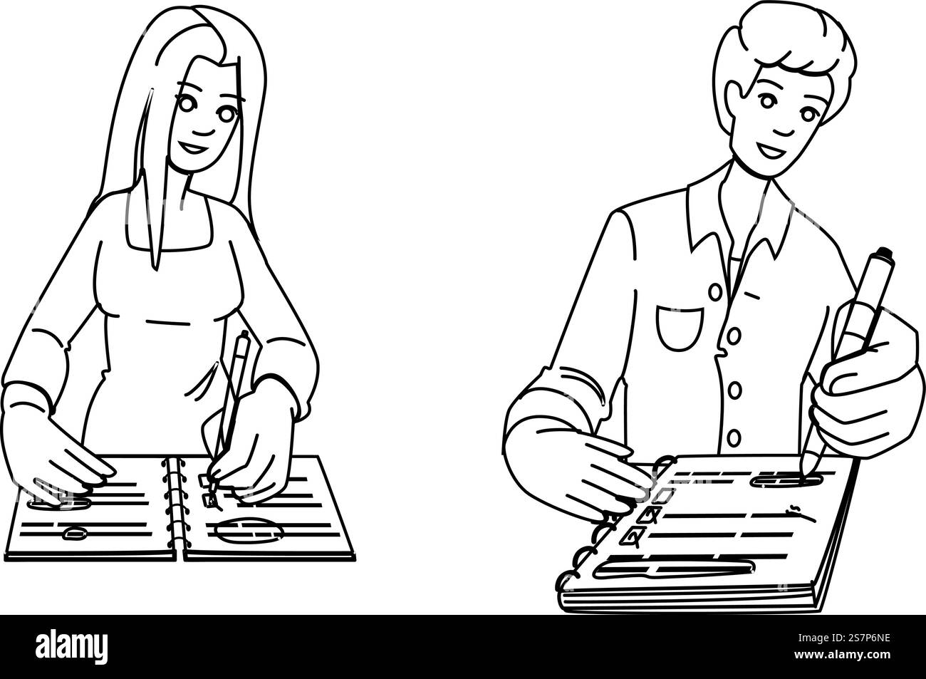 business taking notes vector. woman notebook, table person, pencil desk ...