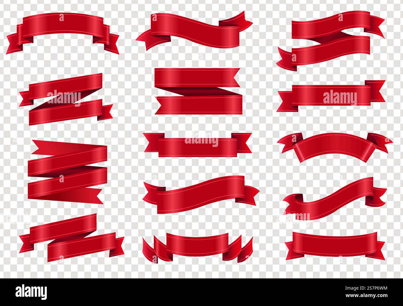 Red Creat Ribbon Big Collection Red Ribbons Isolated Transparent Background , Vector ...