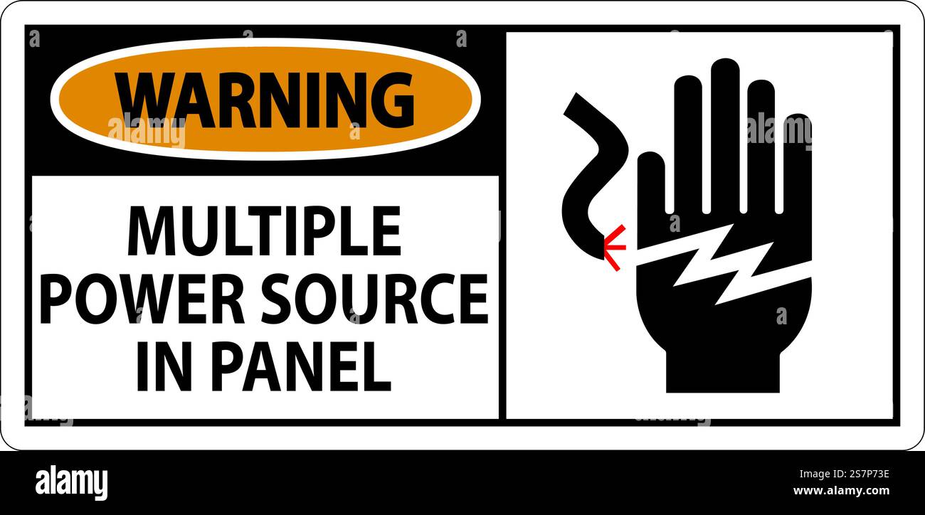 Warning Sign Multiple Power Source In Panel Stock Vector