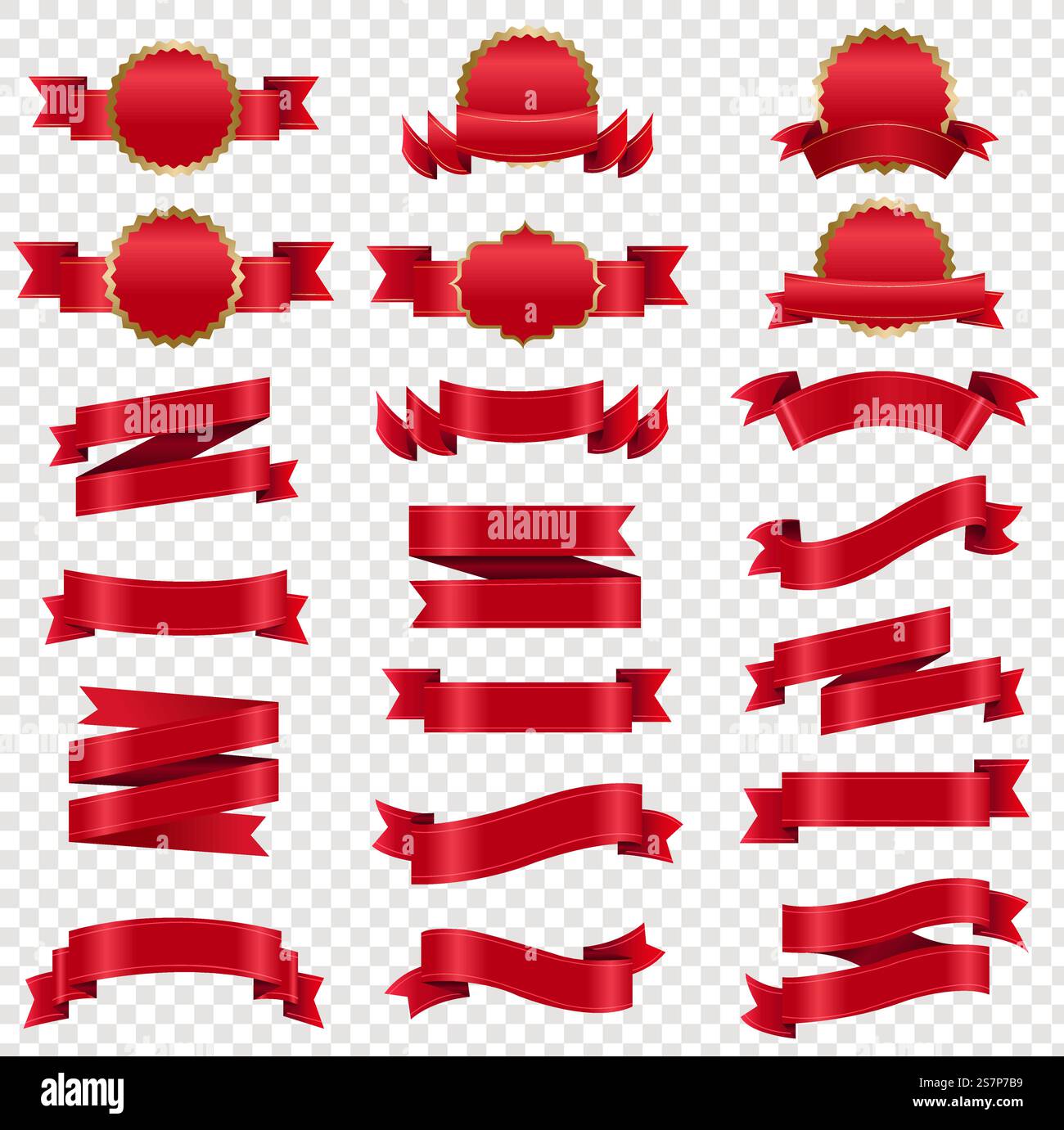Big Set Red Ribbon And Isolated Transparent Background, Vector ...