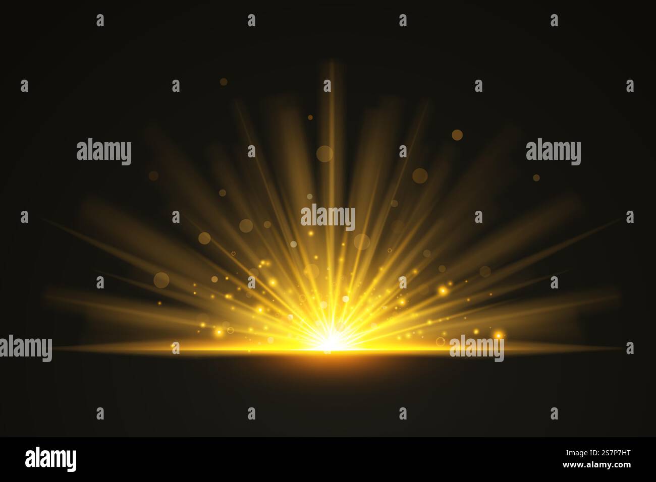 Horizontal golden flare light effects on dark background. Lens flares ...