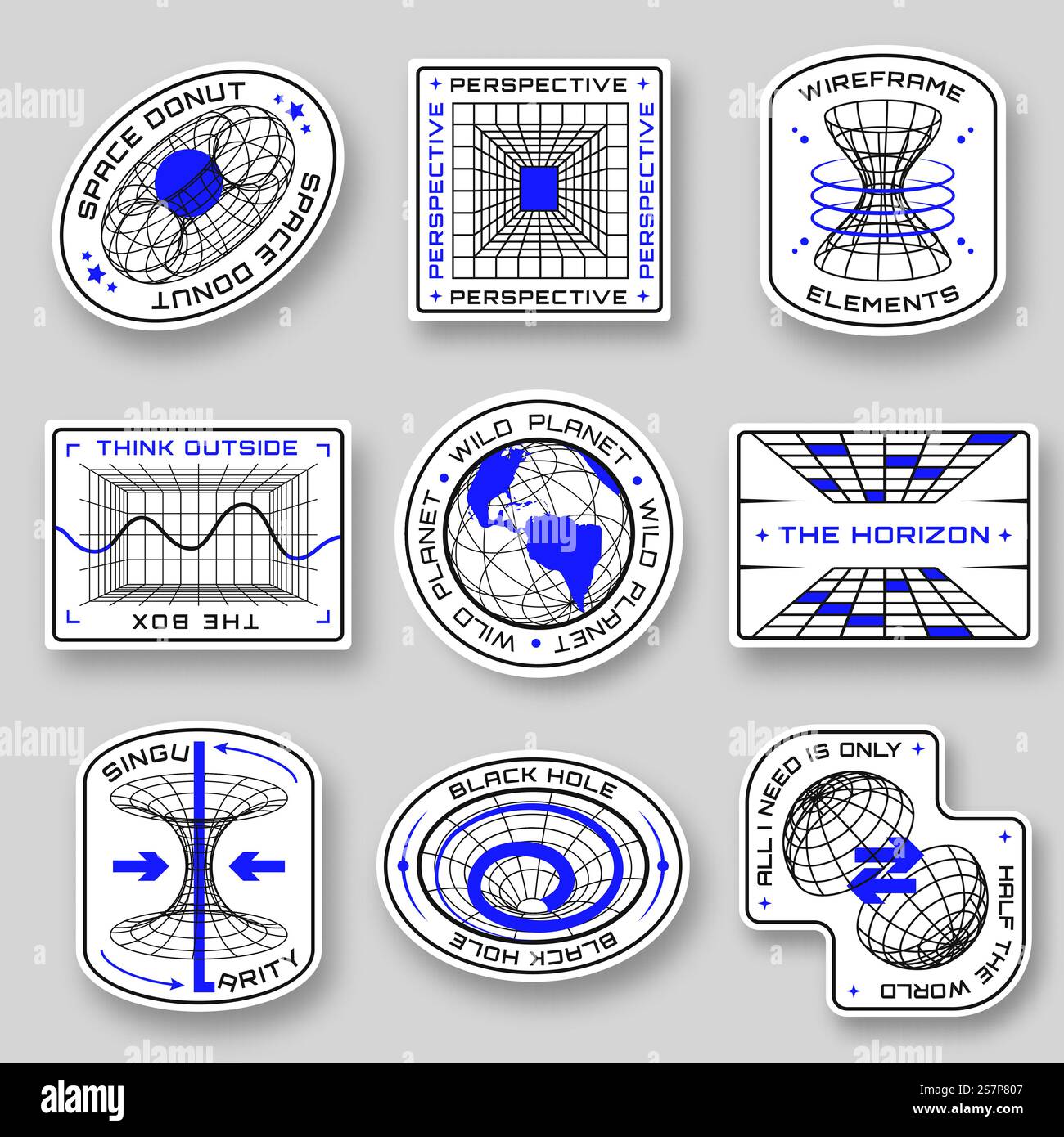 Sci Fi geometric stickers. Futuristic space shapes in different forms ...