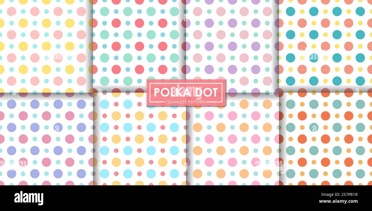Colorful polka dot seamless pattern set, Abstract background, Decorative wallpaper. Stock Vector