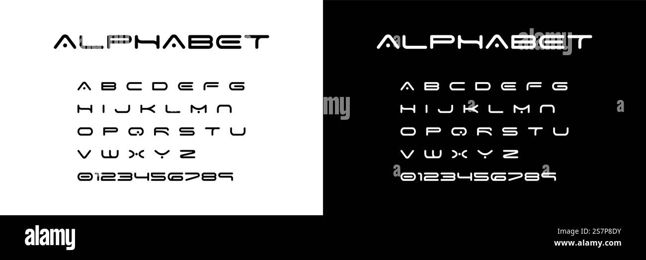 Font Alphabet. Abstract space Font Alphabet from letters and numbers ...