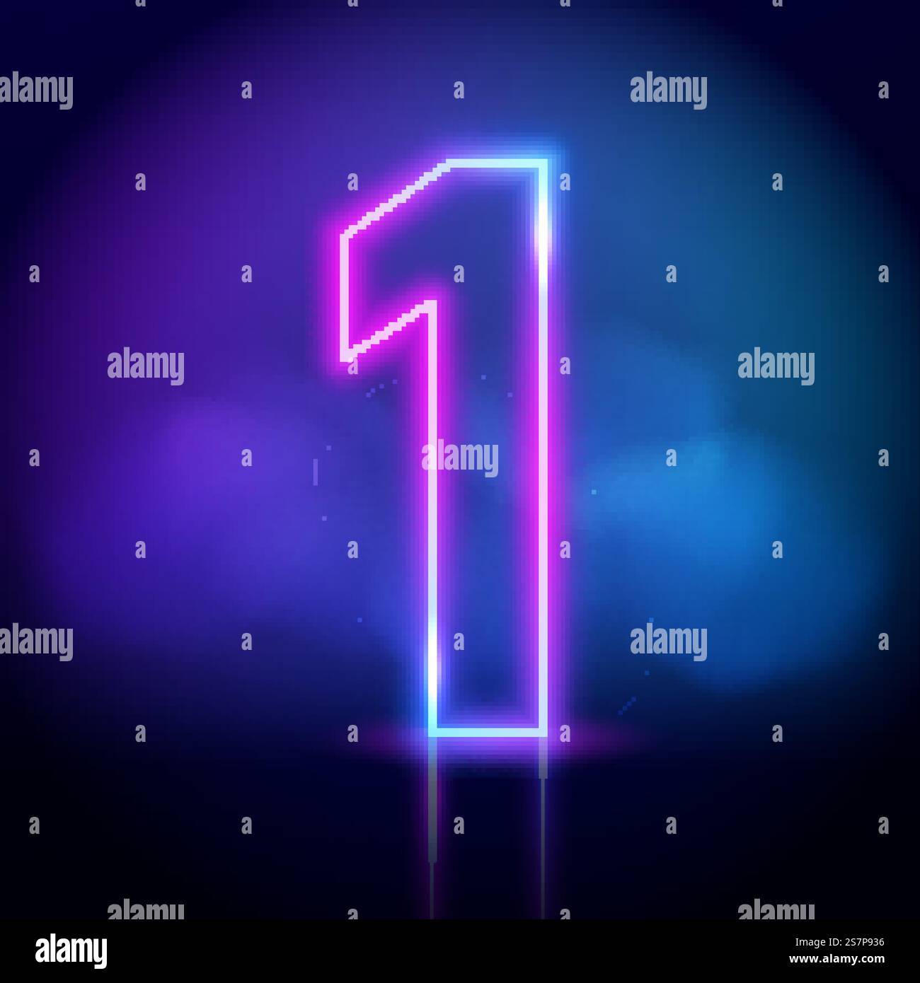 Purple vector neon tube number one with fog on dark background. Neon ...