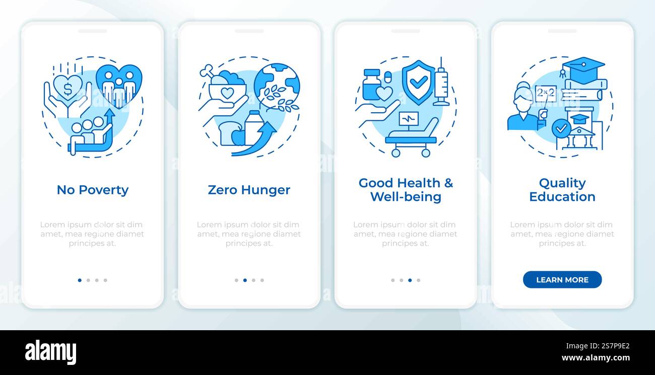 Society development blue onboarding mobile app screen Stock Vector ...