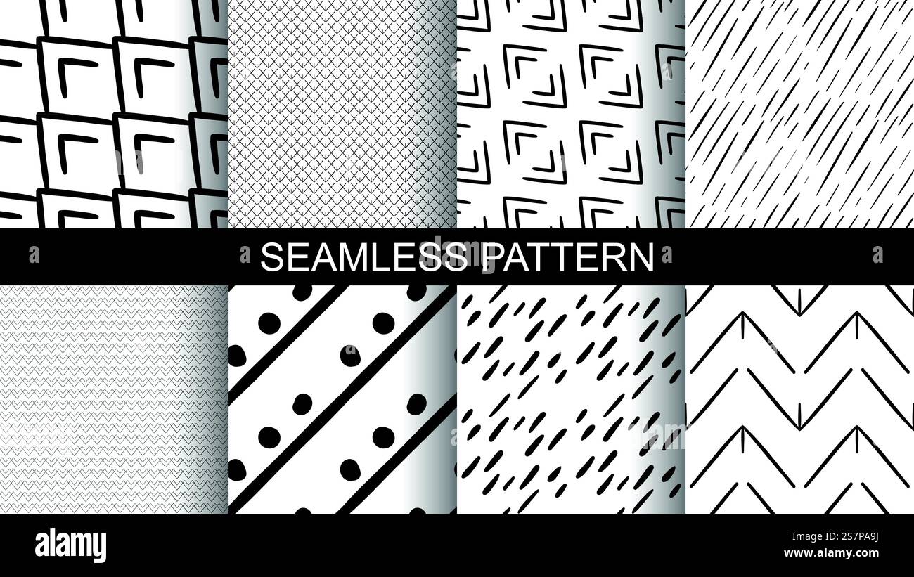 A set of seamless abstract patterns. Hand drawn vector illustration ...