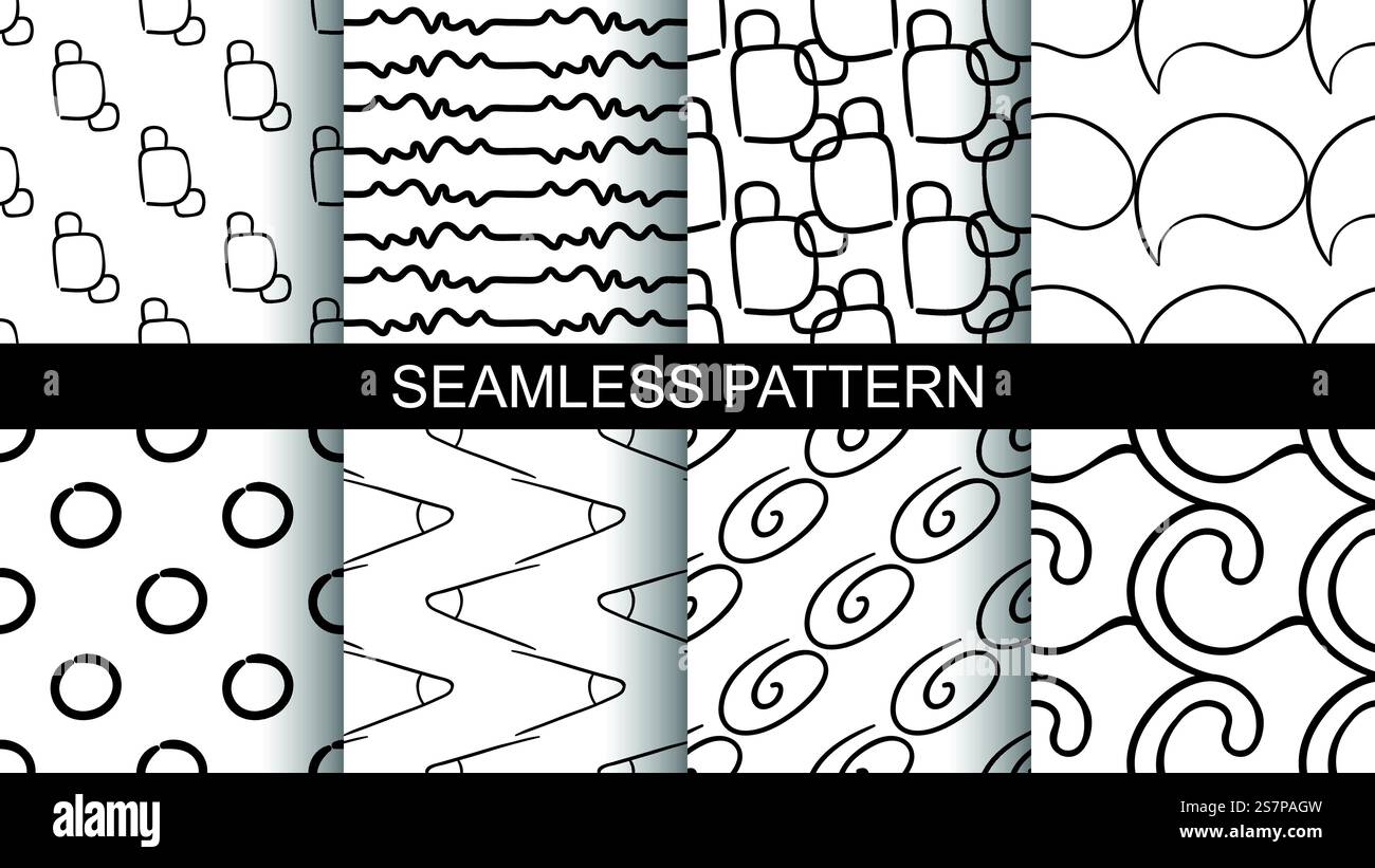 A set of seamless abstract patterns. Hand drawn vector illustration ...