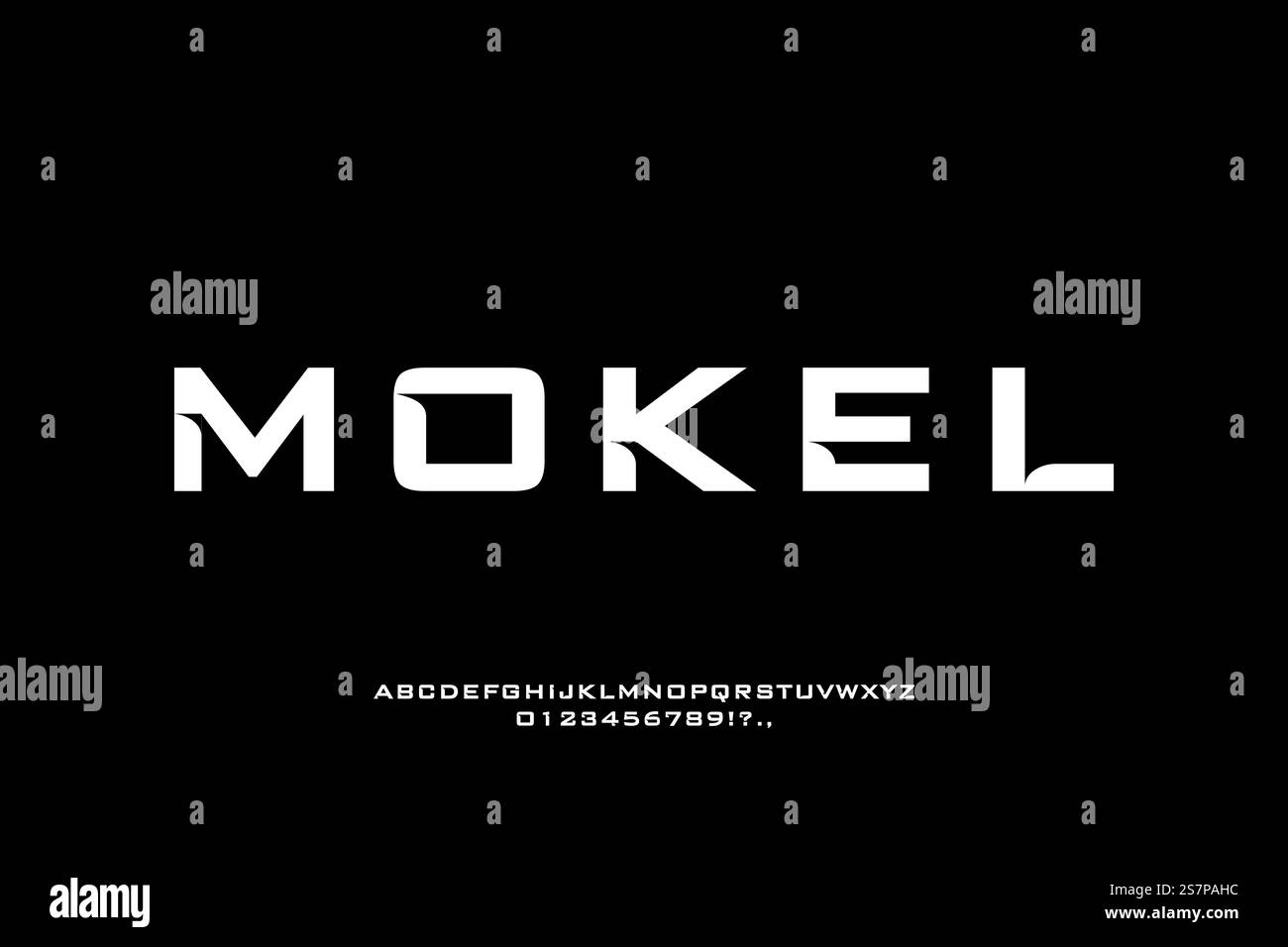 MOKEL FONT VECTOR DISPLAY UPPERCASE FUTURISTIC SHADOW MODERN EDITABLE Stock Vector