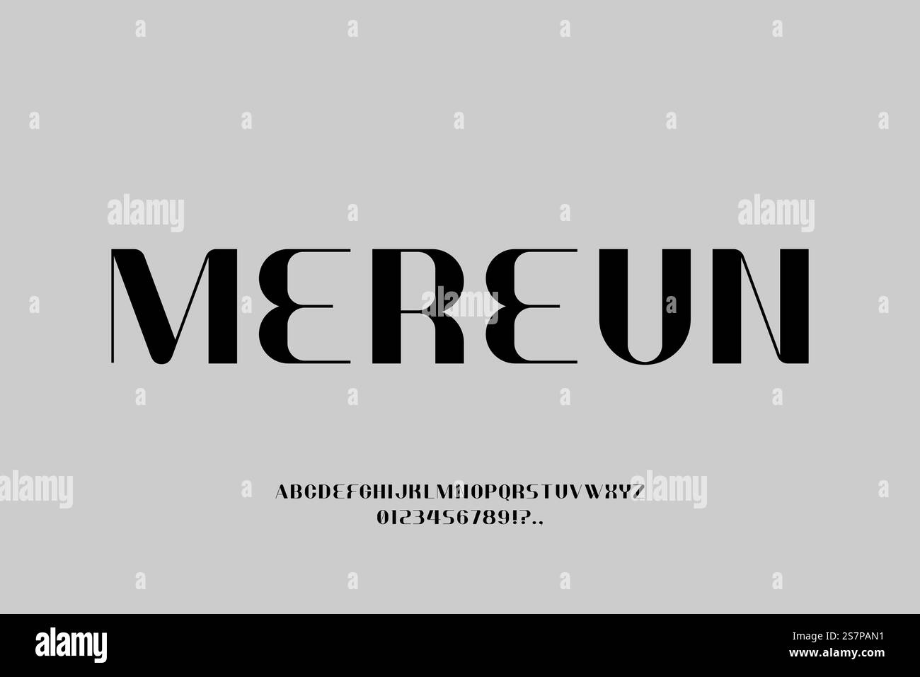 MEREUN FONT VECTOR DISPLAY UPPERCASE ELEGANCE FUTURISTIC LUXURY EDITABLE Stock Vector
