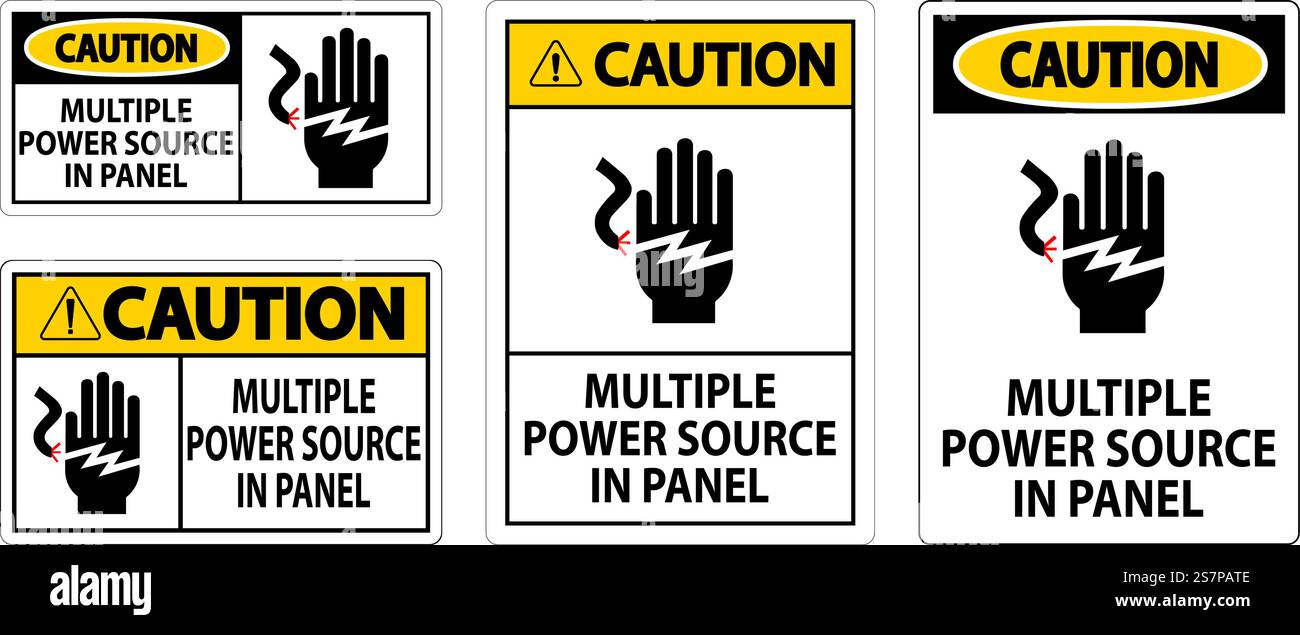 Caution Sign Multiple Power Source In Panel Stock Vector
