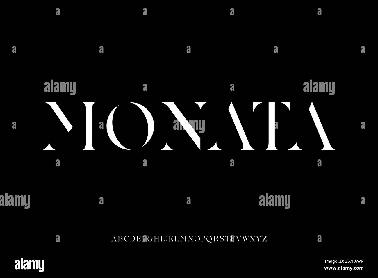 Abstract elegant serif stencil type alphabet display font vector. Unique typography style Stock Vector