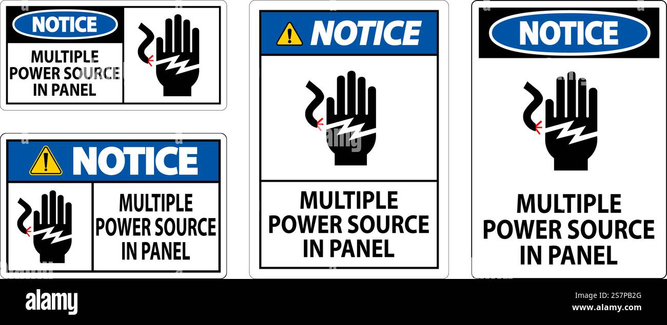 Notice Sign Multiple Power Source In Panel Stock Vector