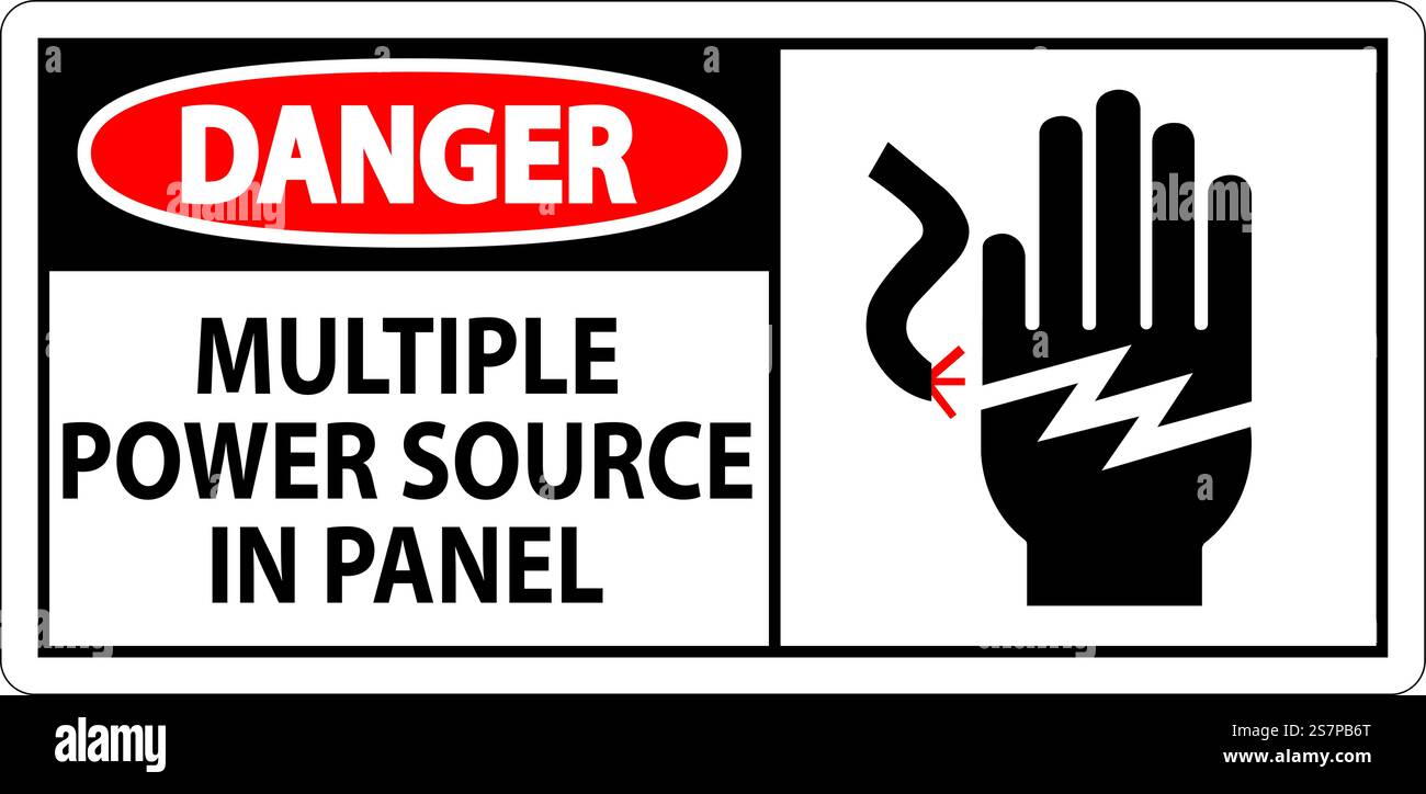 Danger Sign Multiple Power Source In Panel Stock Vector