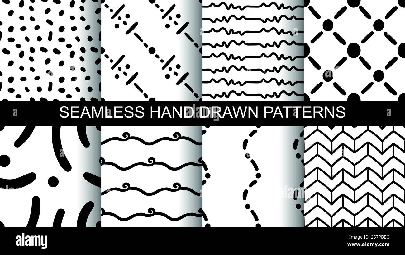 A set of seamless abstract patterns. Hand drawn vector illustration ...