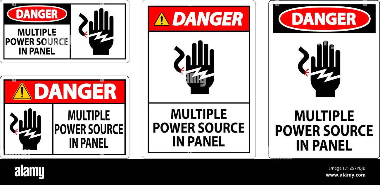 Danger Sign Multiple Power Source In Panel Stock Vector