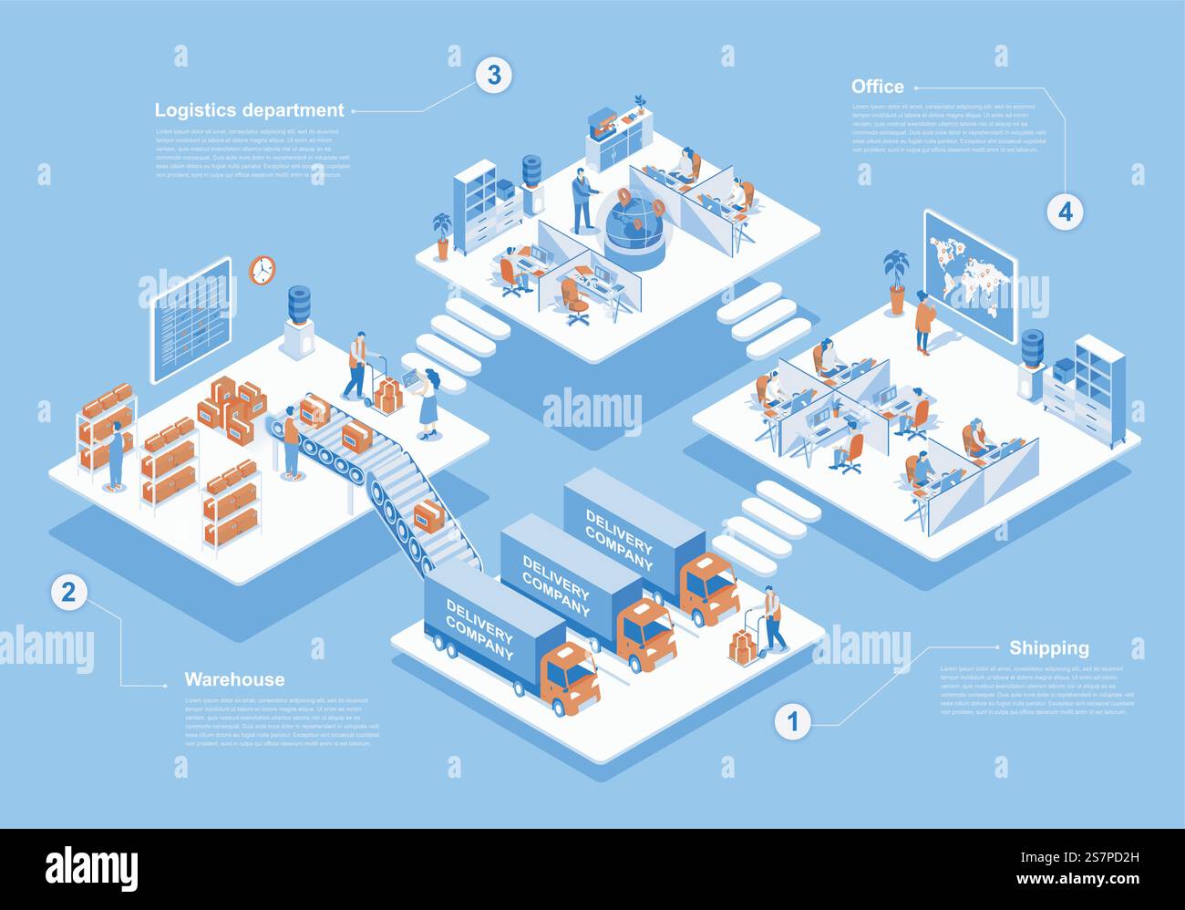 Delivery company concept 3d isometric web scene with infographic ...