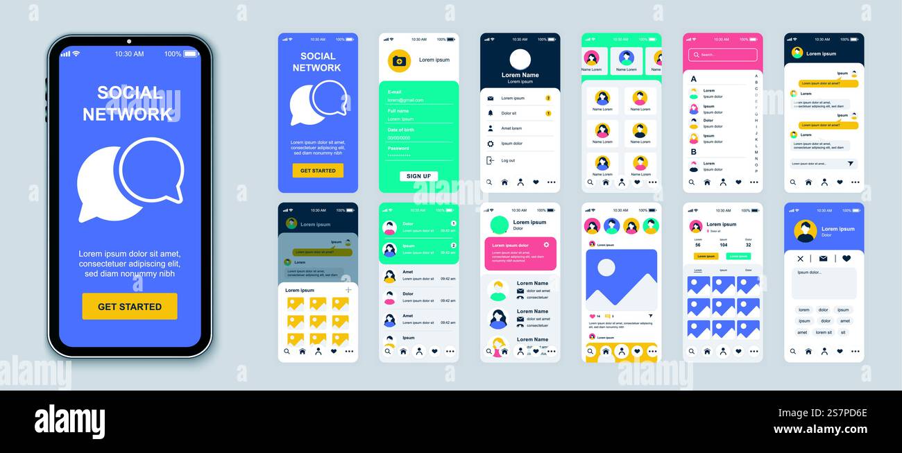 Social network mobile app screens set for web templates. Pack of login ...