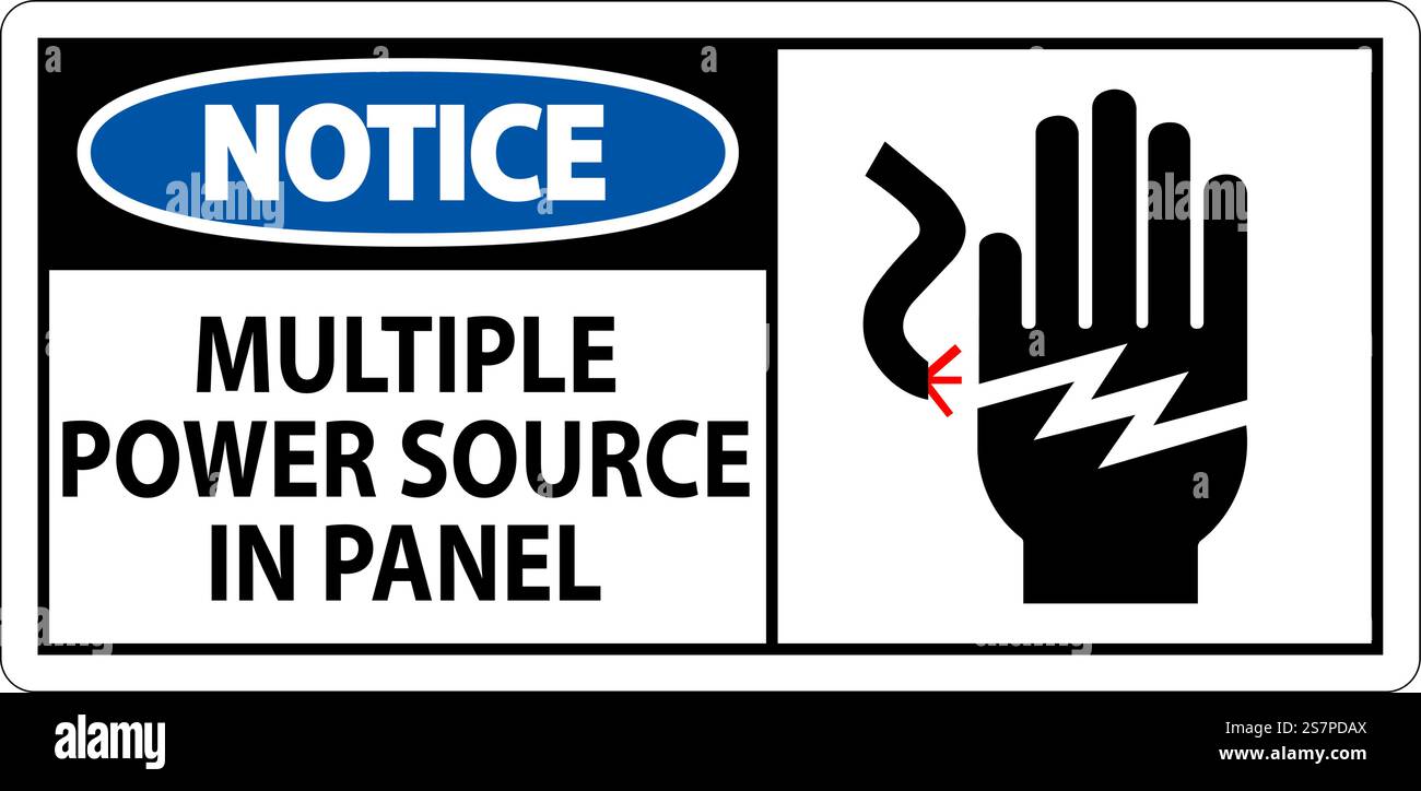 Notice Sign Multiple Power Source In Panel Stock Vector