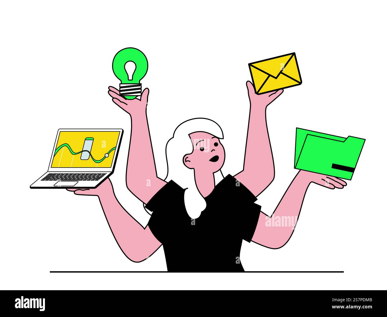 Productivity workplace concept with character situation. Woman ...