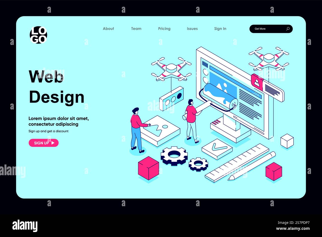 Web design concept in 3d isometric design for landing page template ...
