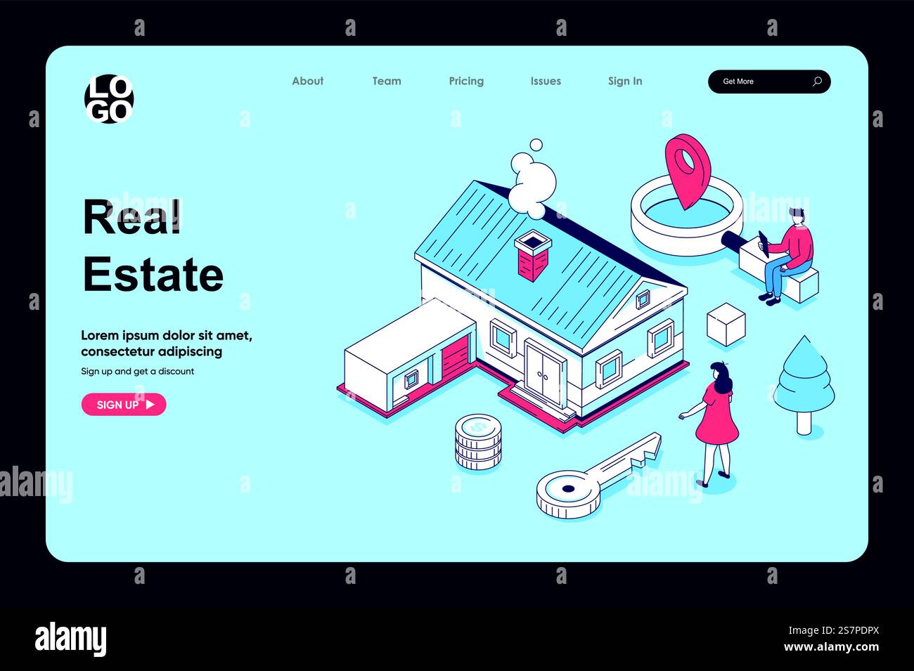 Real estate concept in 3d isometric design for landing page template ...