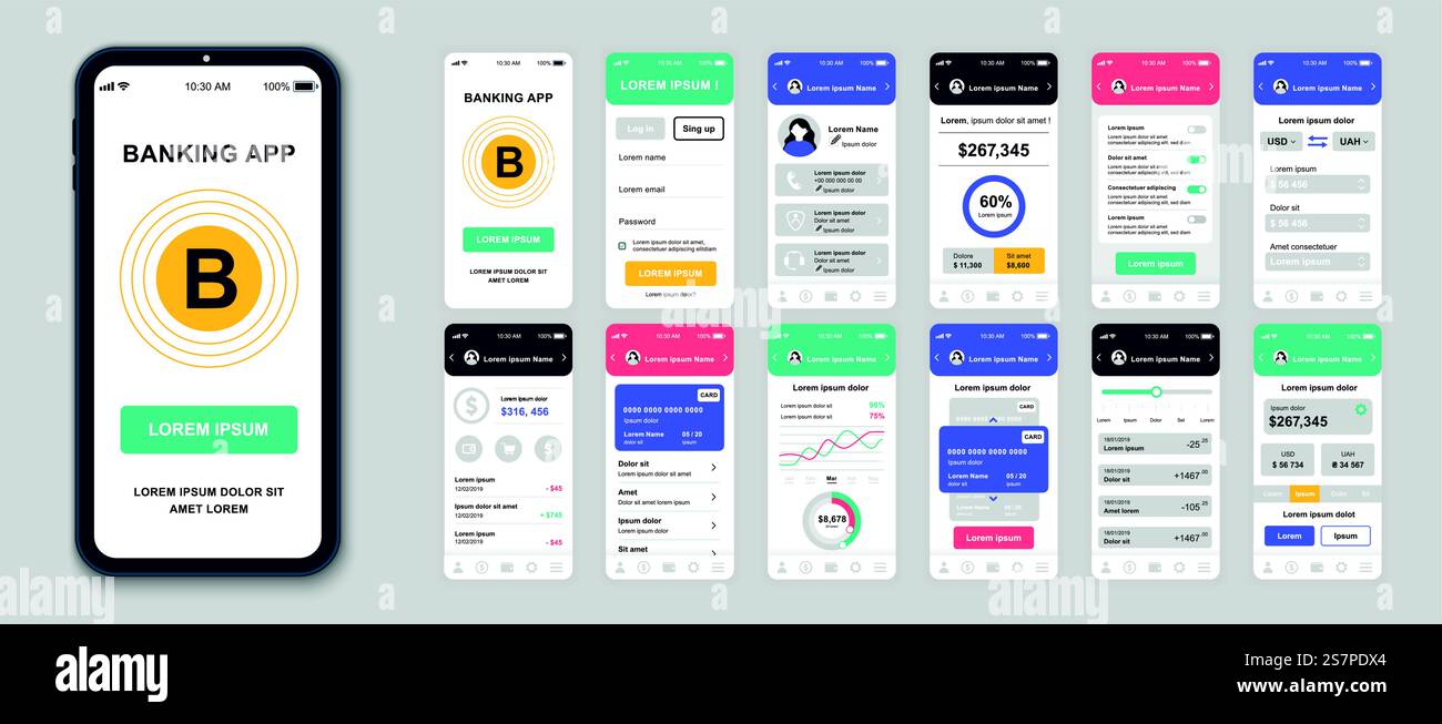 Set of UI, UX, GUI screens Banking app flat design template for mobile ...
