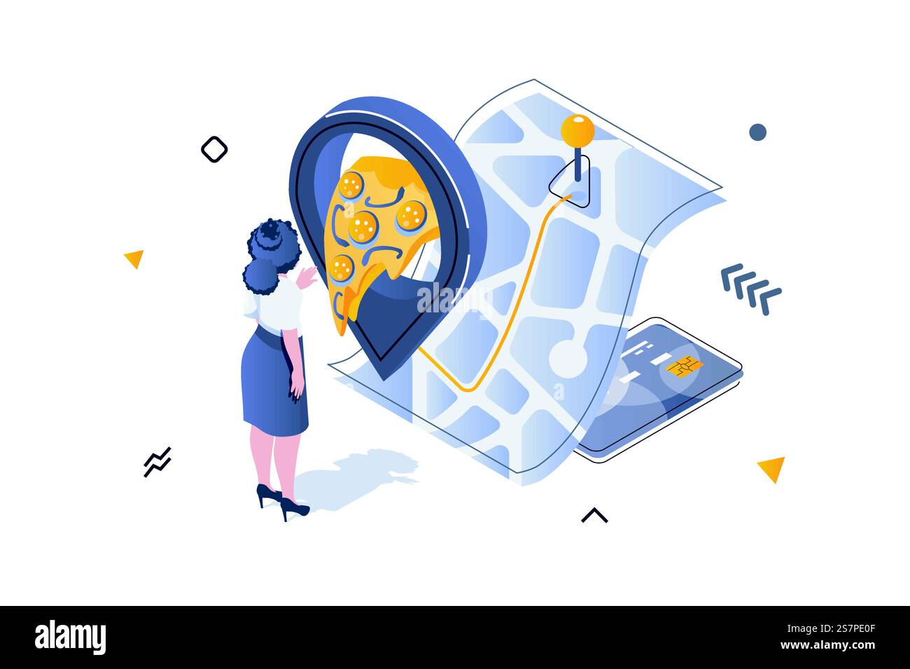 Food delivery concept in 3d isometric design. Woman tracks her package ...