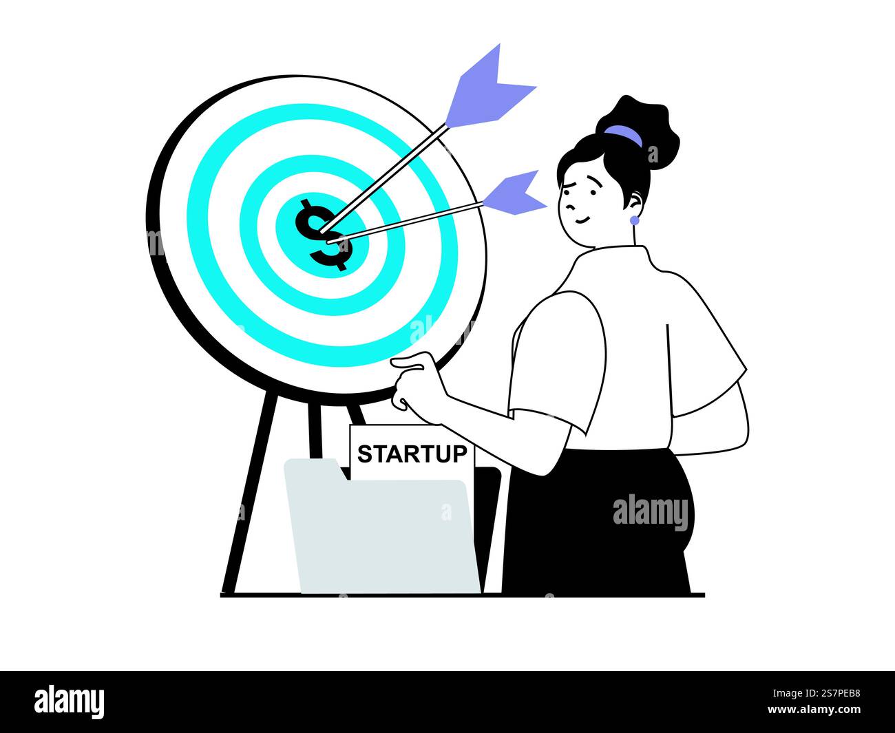 Startup concept with character situation. Woman launches new business ...