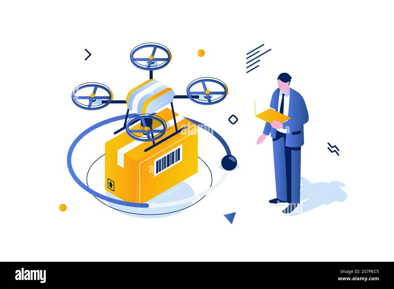 Transportation logistics concept in 3d isometric design. Man uses drone ...