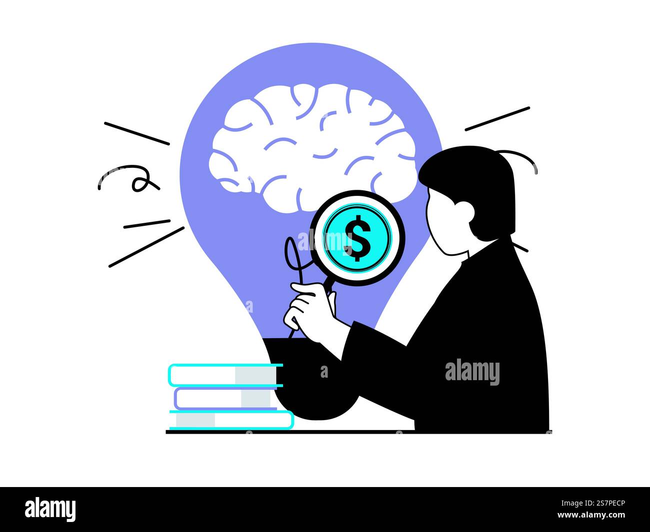 Startup concept with character situation. Man with magnifier does ...