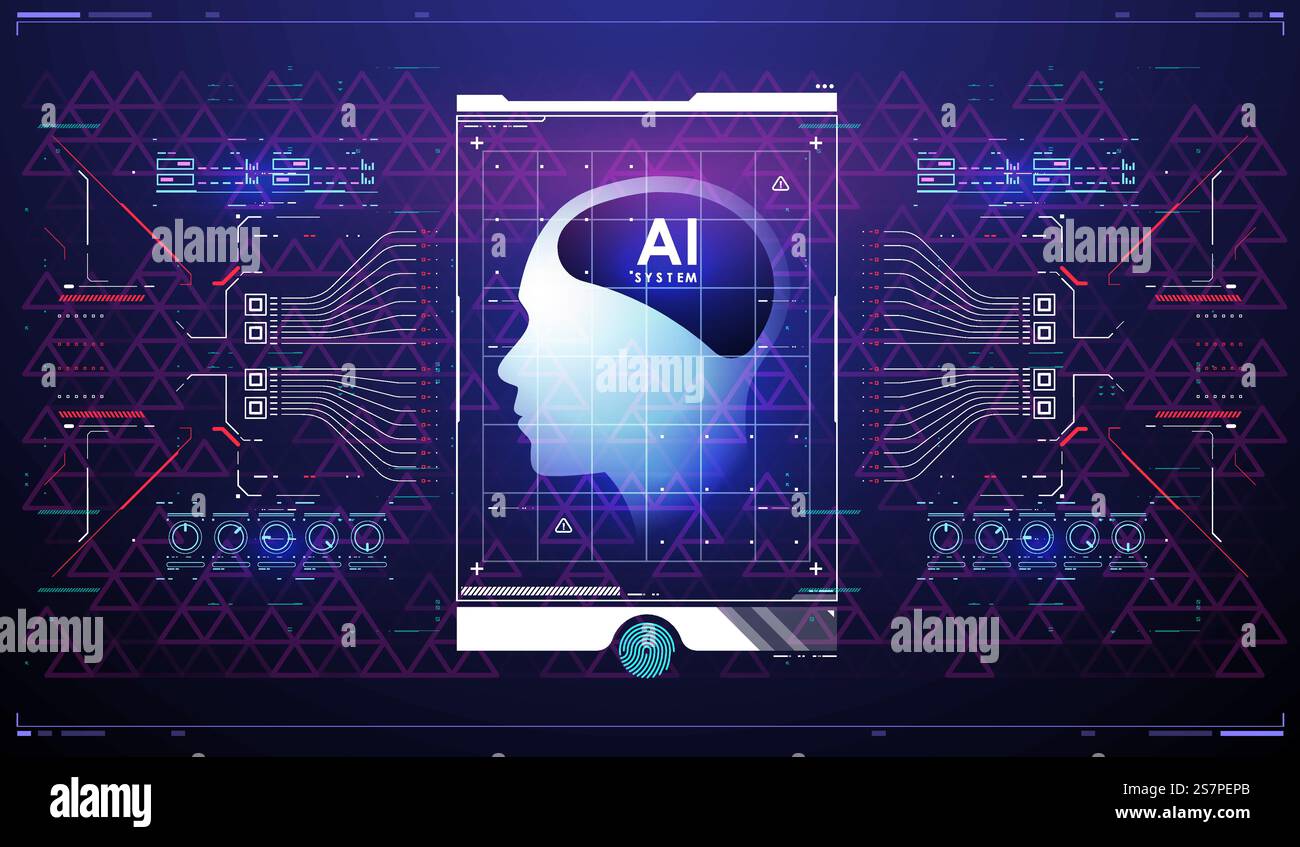 AI and technology concept. Abstract glowing colorful digital brain with ...