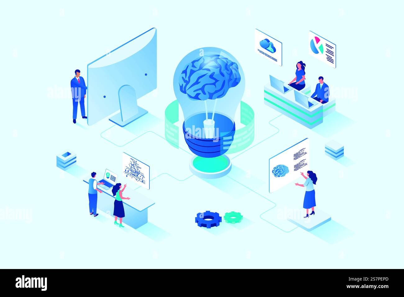 Brainstorming 3d isometric web design. People discuss and find solution ...
