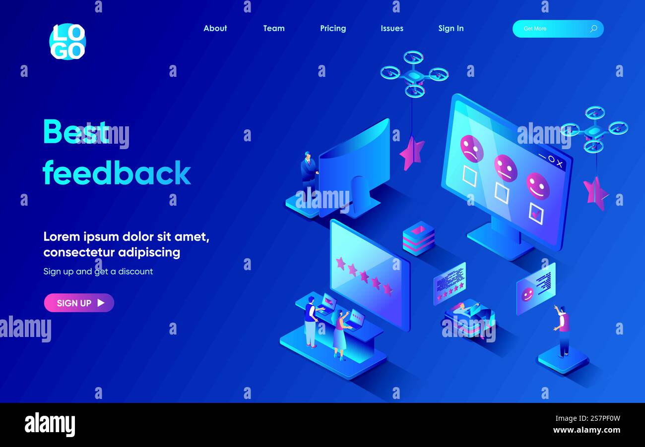Best feedback concept 3d isometric web landing page. People leave ...
